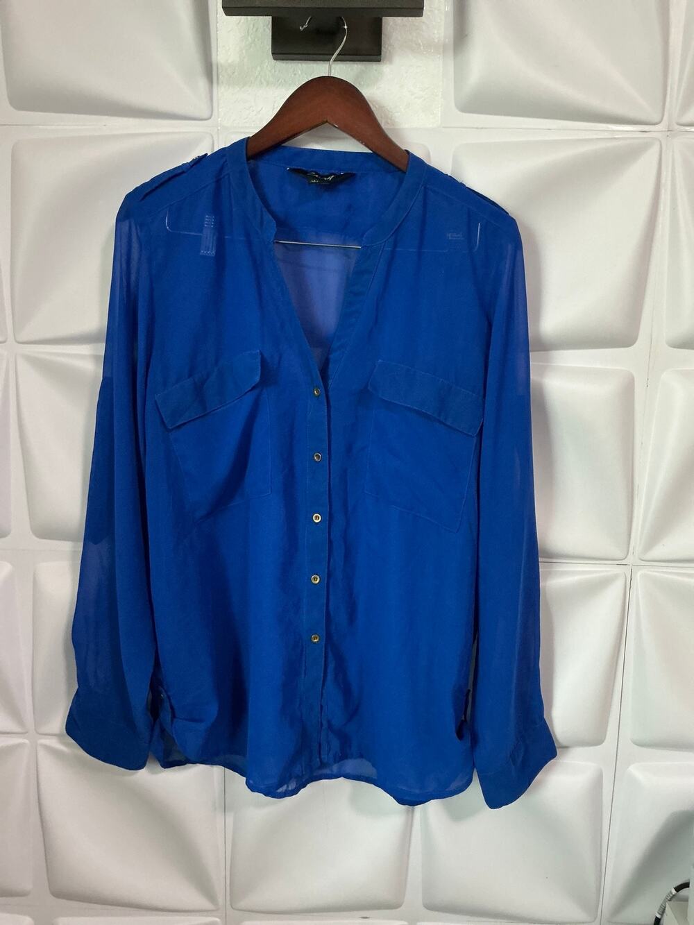 Zury Royal Blue Rayon Long Sleeve Button Down Shirt Women's Size Large/XL